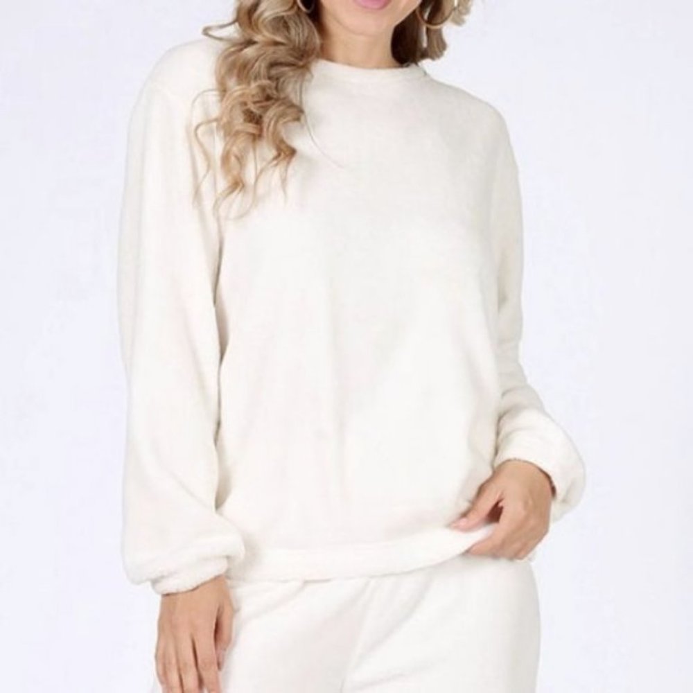 NEW Super Soft Cozy Teddy Fuzzy Fleece Lounge Wear Sweatshirt Jogger Pant Set - Picture 5 of 8